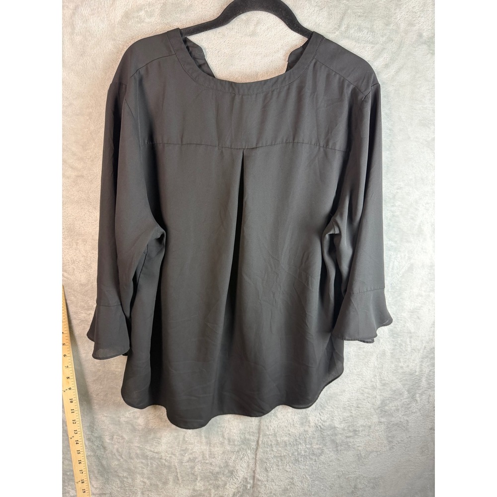 MAURICES Blouse Womens 1 Black V Neck Henley Bell Sleeve High Low Career Top - Picture 2 of 8